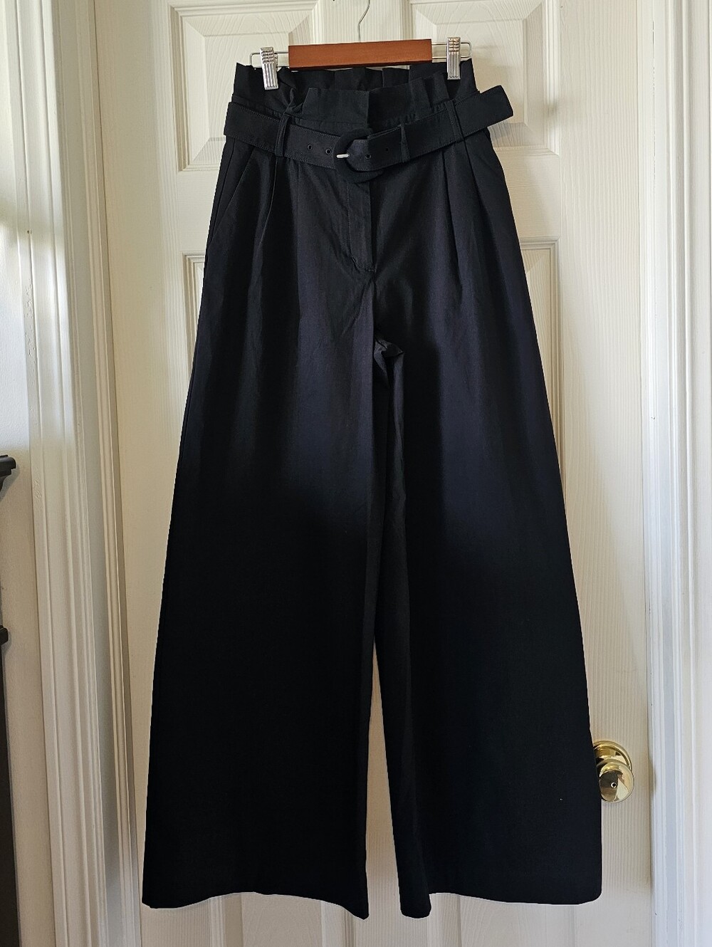 Express Wms Black High-Rise Wide-Leg Pants with Belt Ultra Stretchy Sz OS (4)